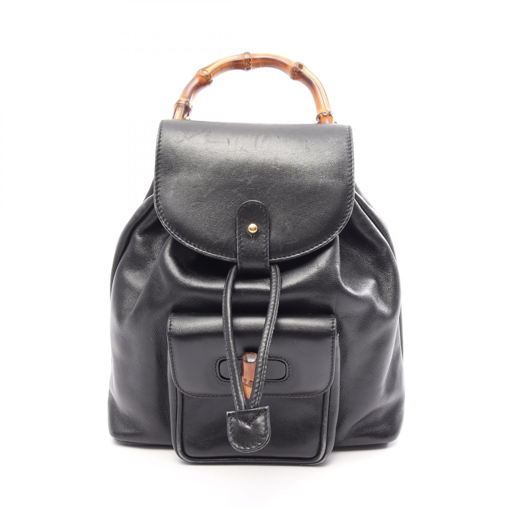 グッチ GUCCI バンブー リュックサック バックパック バッグ レザー レディース ブラック系 003・1705・0030 【中古】
