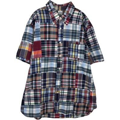 古着 ブルックスブラザーズ Brooks Brothers Est.1818 パッチワーク 半袖 ボタンダウン チェックシャツ メンズXL相当/eaa625535
