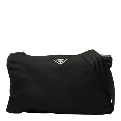 プラダ 三角ロゴプレート 斜め掛け ショルダーバッグ ブラック ナイロン レディース PRADA 【中古】