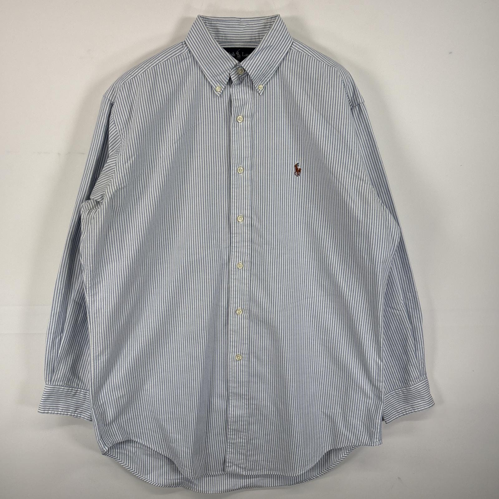 古着 ラルフローレン RALPH LAUREN 長袖シャツ ボタンダウンシャツ ワンポイント ロゴ 刺繍 ストライプ 15 1/2 M  ホワイト系 無地 メンズ