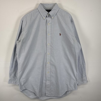 古着 ラルフローレン RALPH LAUREN 長袖シャツ ボタンダウンシャツ ワンポイント ロゴ 刺繍 ストライプ 15 1/2 M ホワイト系 無地 メンズ