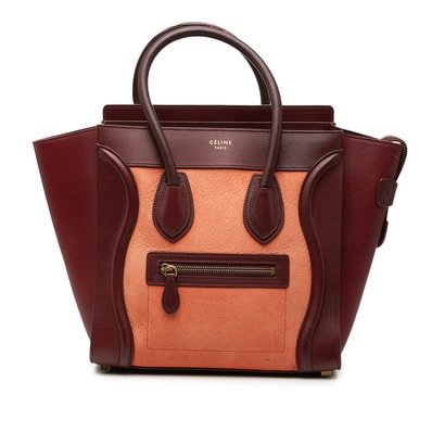 セリーヌ ラゲージ マイクロショッパー ハンドバッグ ワインレッド オレンジ レザー スウェード レディース CELINE 【中古】