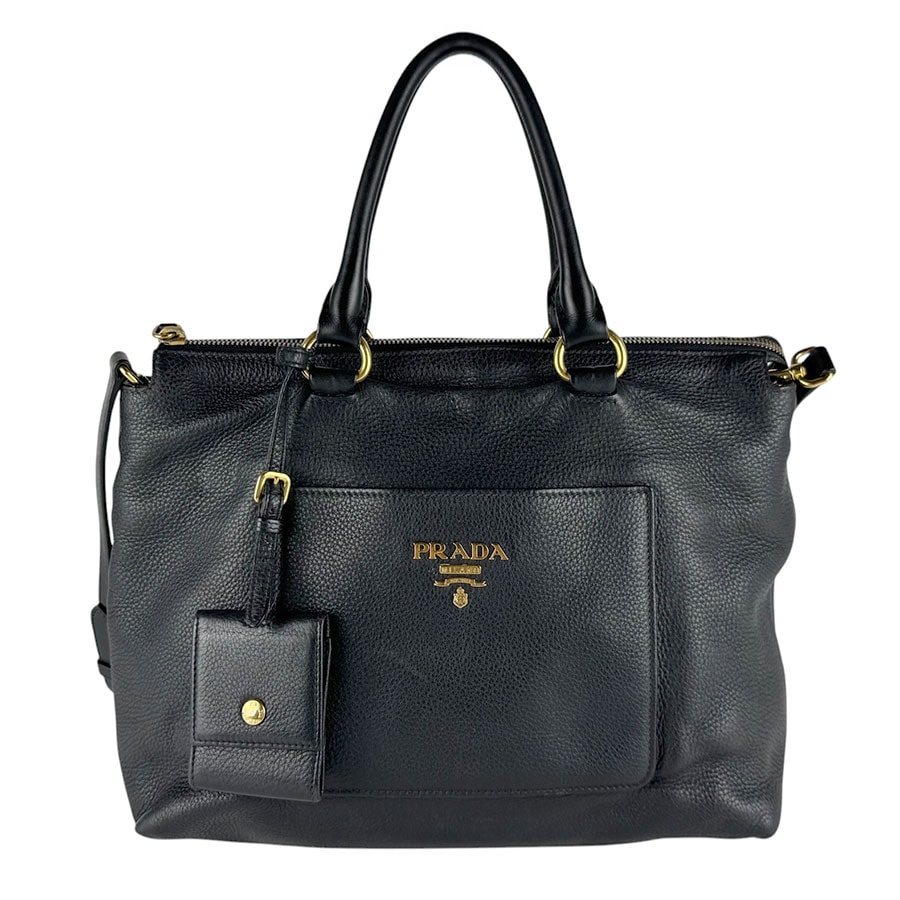 プラダ PRADA ハンドバッグ ショルダーバッグ レザー ブラック ゴールド レディース【中古】 z9558