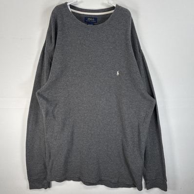 古着 ポロ・ラルフローレン POLO RALPH LAUREN 長袖Tシャツ ロゴ 刺繍 大きいサイズ サーマル ワッフル 2XL グレー 無地 メンズ