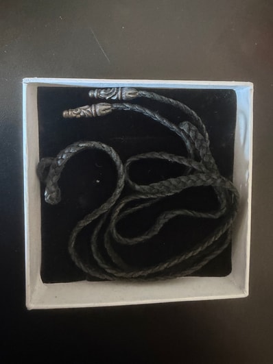 Chrome Hearts Scroll Leather Braid Silver Necklace "Black/Silver"