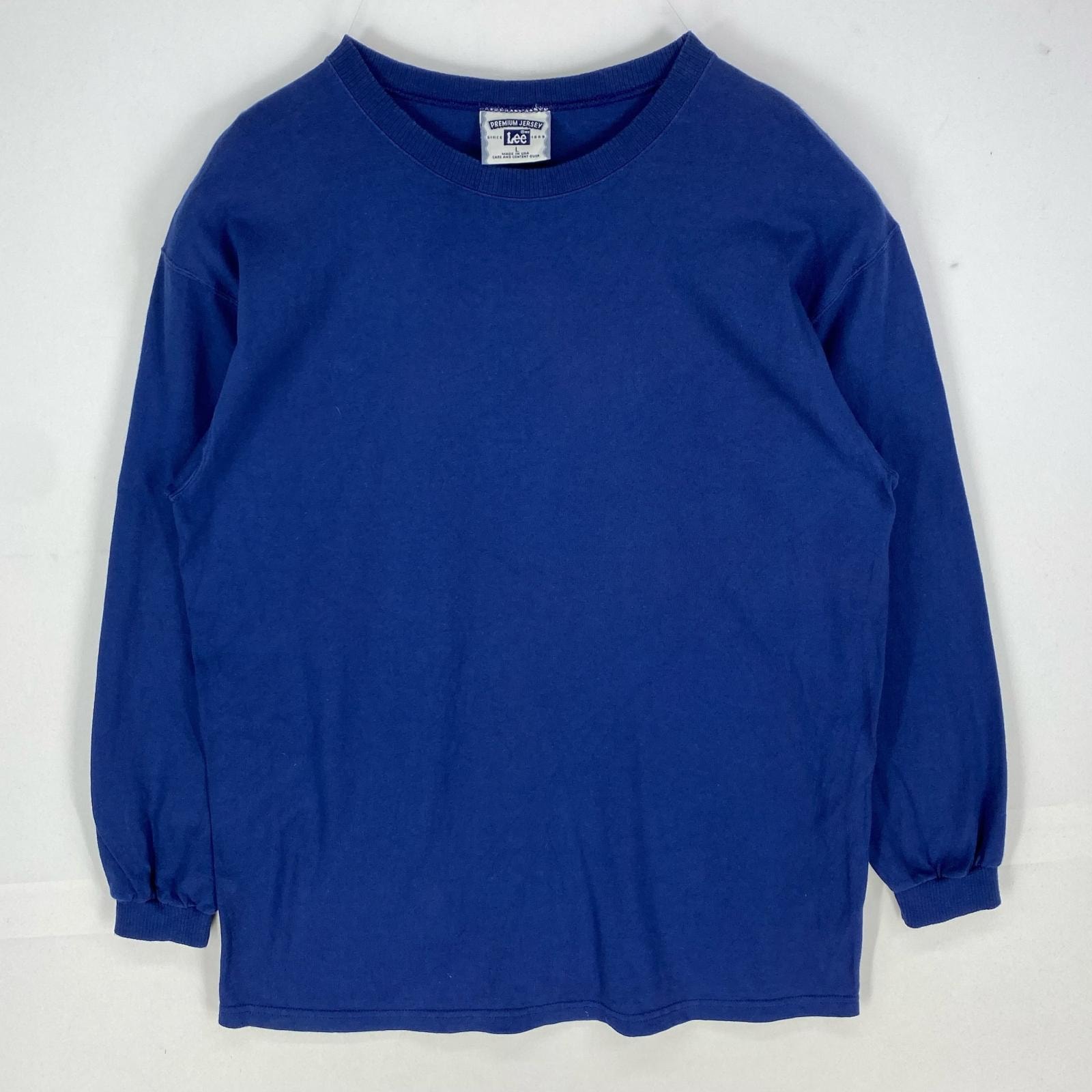 古着 リー Lee USA製 長袖Tシャツ クルーネック ロングスリーブ ロンT L ブルー系 無地 メンズ