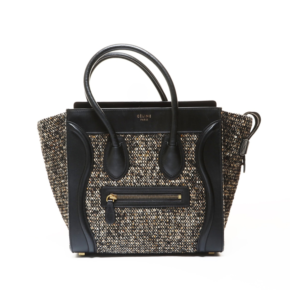 セリーヌ CELINE ラゲージ マイクロショッパー ツイード ハンドバッグ【中古】