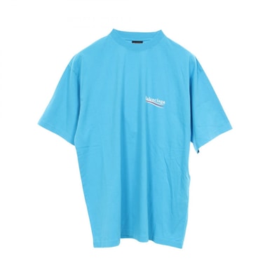 バレンシアガ BALENCIAGA プリントロゴ ダメージ加工 半袖Tシャツ 衣料品 トップス コットン メンズ レディース ブルー系 【中古】