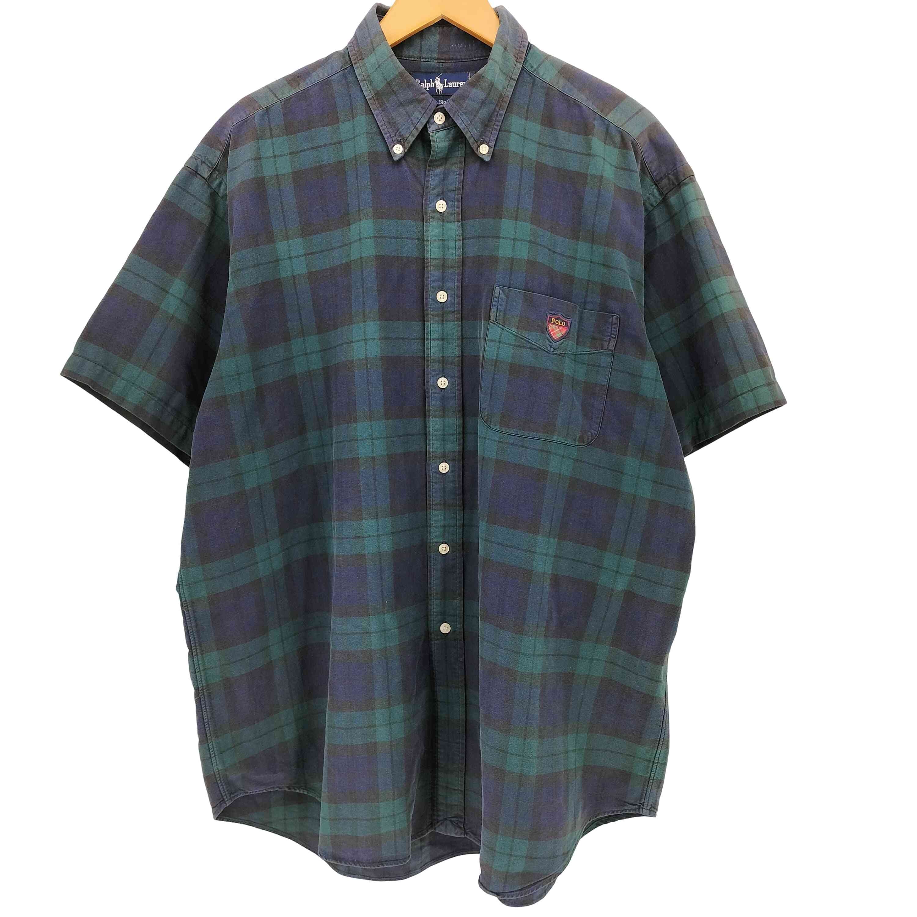 The Big Shirt ワンポイント刺繍 ブラックウォッチ 半袖 ボタンダウンシャツ【1143692071510】