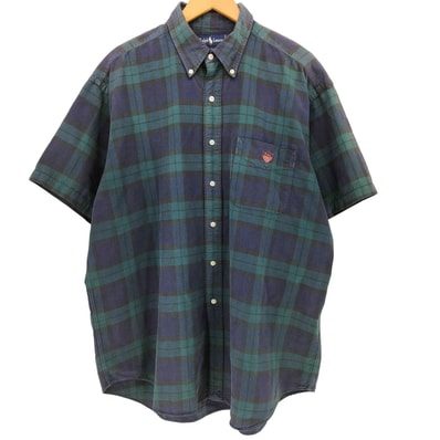 The Big Shirt ワンポイント刺繍 ブラックウォッチ 半袖 ボタンダウンシャツ【1143692071510】