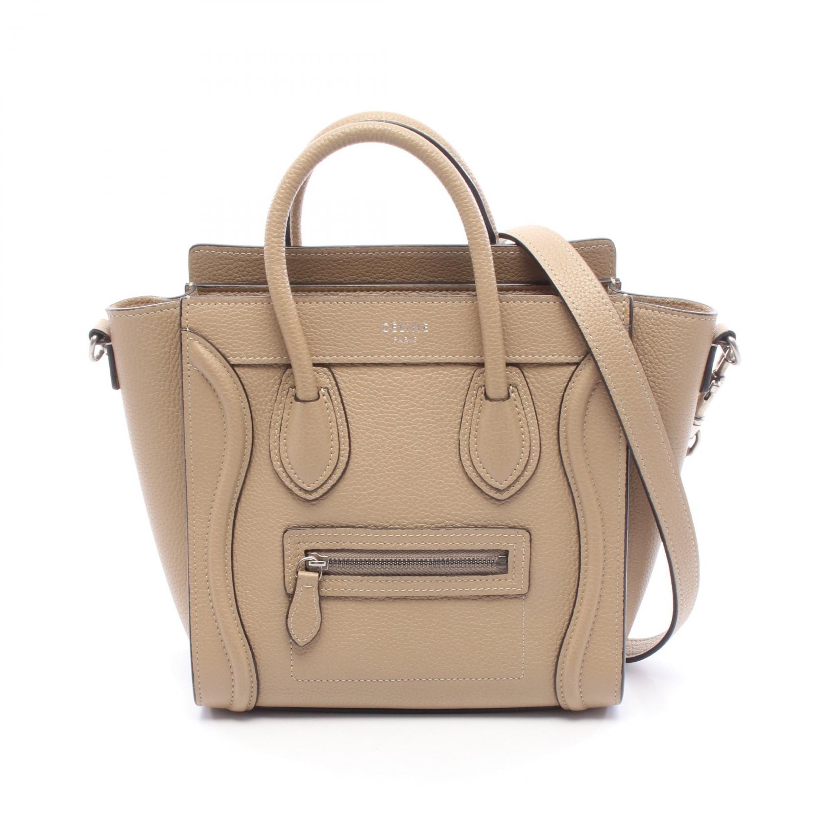 セリーヌ CELINE ラゲージ ナノショッパー 2WAY ハンドバッグ バッグ レザー レディース ベージュ系 【中古】