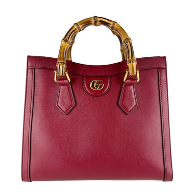 グッチ GUCCI ハンドバッグ ショルダーバッグ バンブー ダイアナ スモール トートバッグ レザー レッド レディース 660195【中古】 z9306