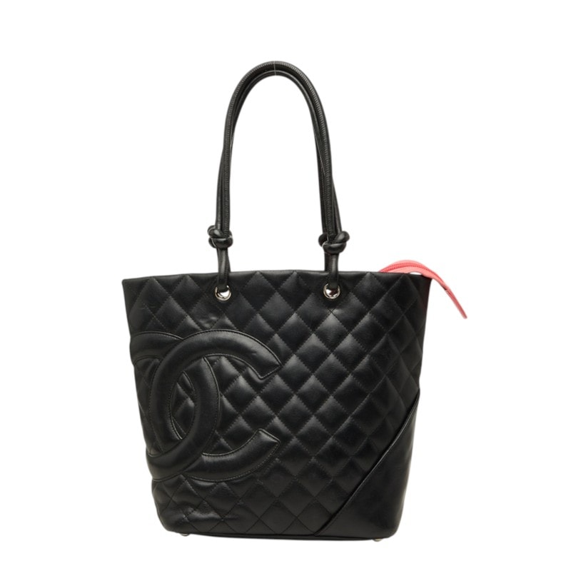 シャネル カンボンライン ココマーク トートバッグ ハンドバッグ ブラック ピンク レザー レディース CHANEL 【中古】