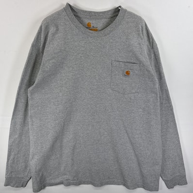 古着 カーハート Carhartt 長袖Tシャツ 肉厚 ワンポイント ロゴ 大きいサイズ XL グレー 無地 メンズ