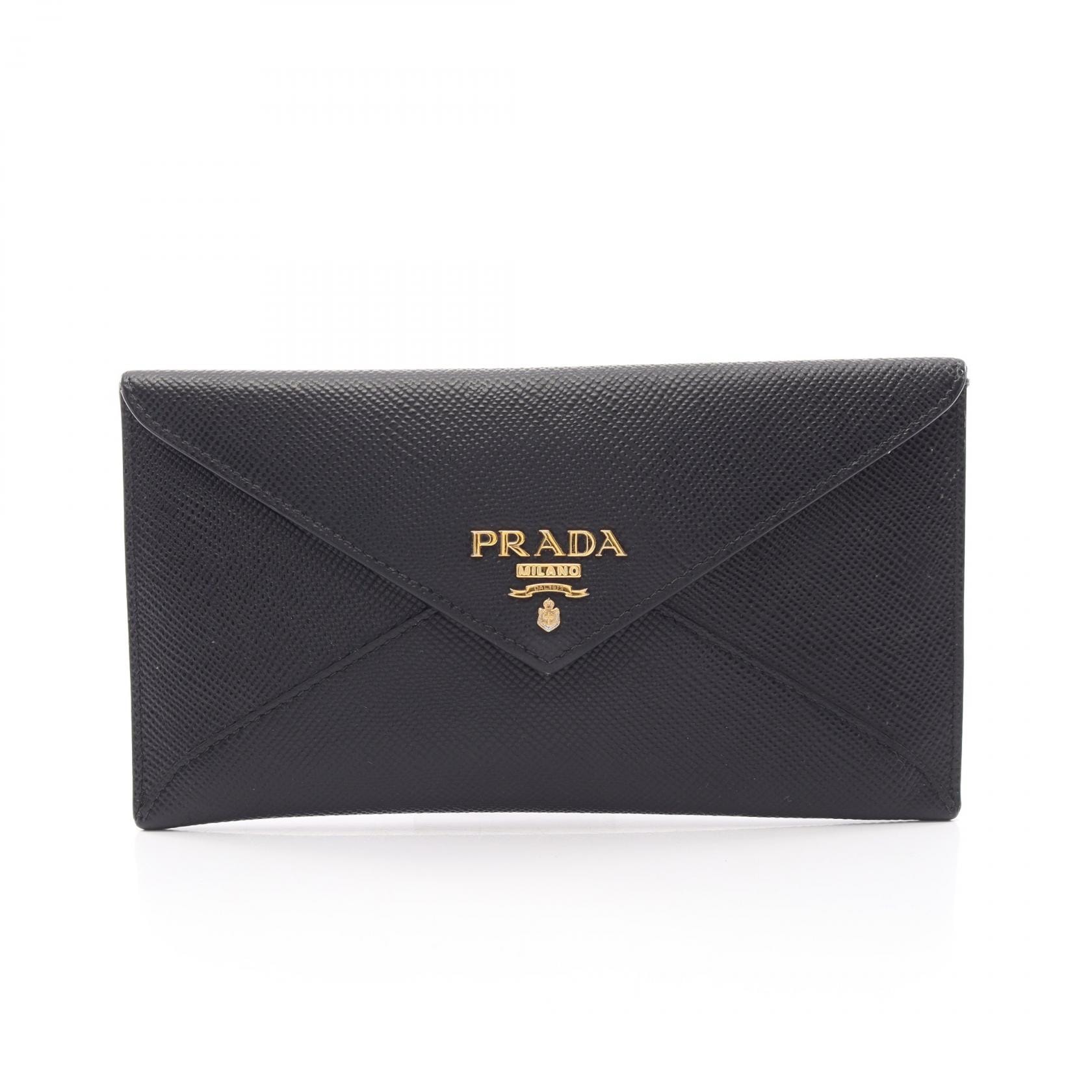 プラダ PRADA SAFFIANO CUIR エンベロップ 二つ折り長財布 財布 サフィアーノレザー レディース ブラック系 1MF175 【中古】