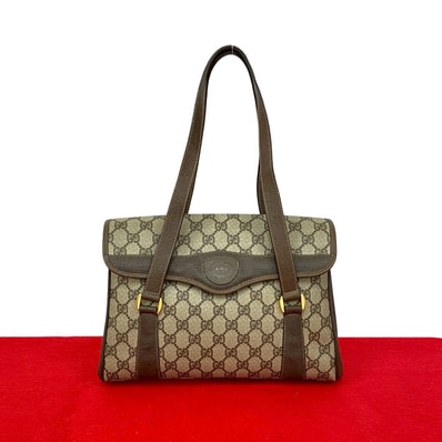 GUCCI グッチ GG ロゴ 金具 レザー PVC ハンドバッグ ブラウン
88129