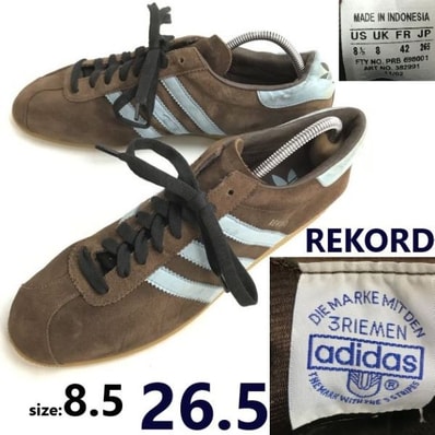 adidas/REKORD★レザースニーカー【8.5/26.5/brown/茶】インドネシア製/00s復刻/RARE/Vintage/Leather/sneakers/Shoes/trainers◆bJ-158