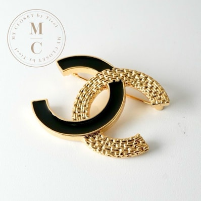 シャネル CHANEL ブローチ コサージュ ゴールド ブラック ココマーク