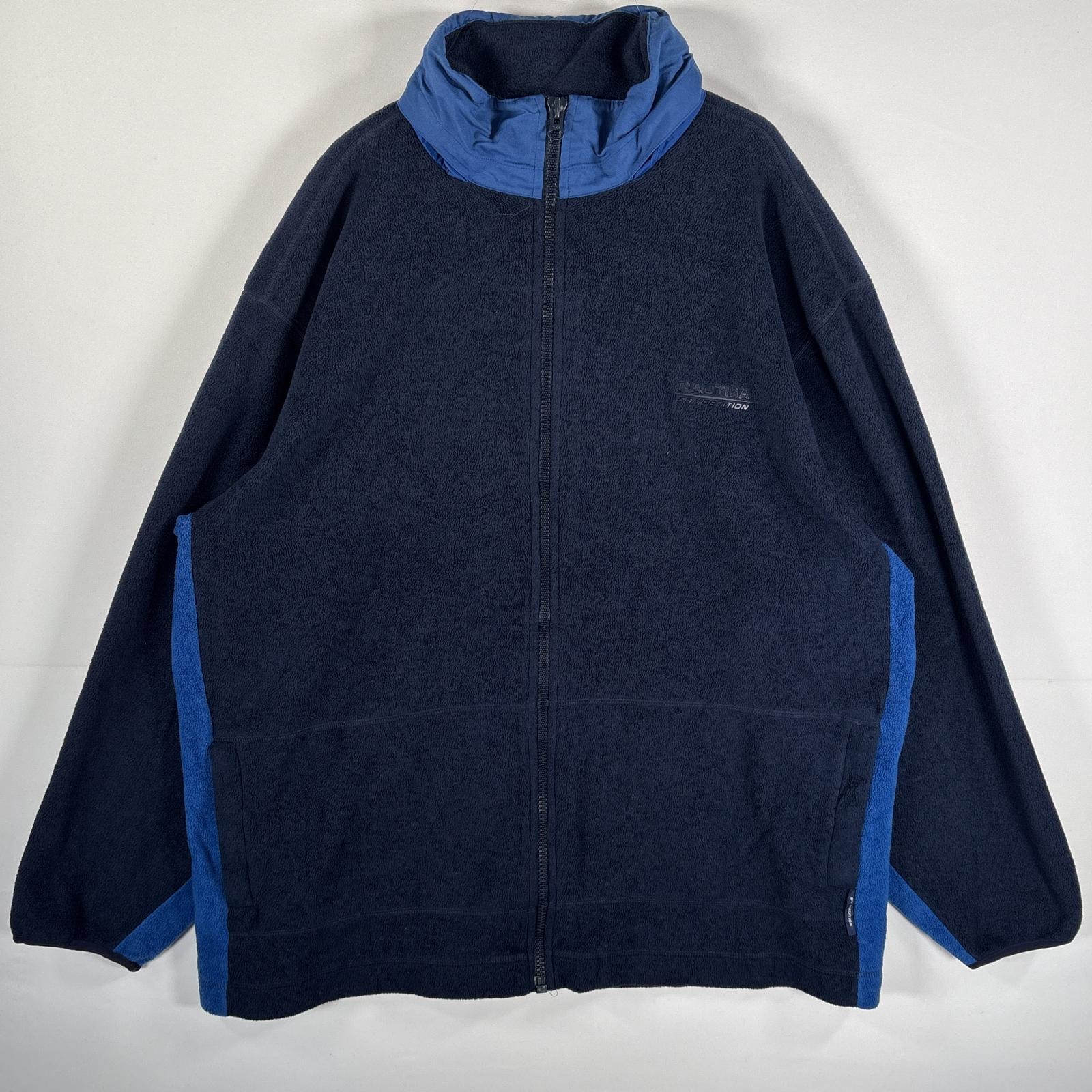 古着 90's/90年代 ノーティカ NAUTICA USA製 フリースジャケット コンペティション ビッグサイズ 収納フード 14041  ネイビー メンズ