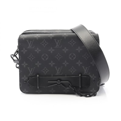 ルイ・ヴィトン LOUIS VUITTON スティーマー メッセンジャー ショルダーバッグ バッグ PVCコーティングキャンバス レザー モノグラム・エクリプス メンズ グレー系 M45585 【中古】