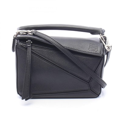 ロエベ LOEWE パズルバッグ ミニ 2WAY ハンドバッグ バッグ レザー レディース ブラック系 【中古】