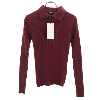 未使用 ZARA ザラ 長袖 ハーフジップ リブ ニット M ボルドー