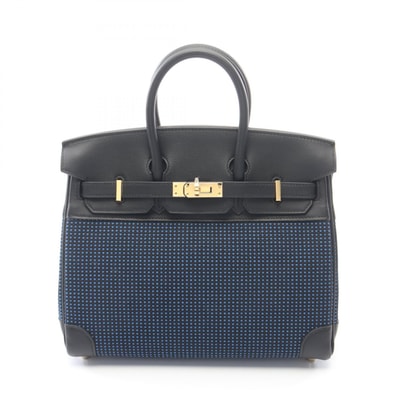 エルメス HERMES バーキン25 ブルーエジェ ハンドバッグ バッグ キャンバス レザー トワルキャドリーユ / ヴォースイフト ヴォースイフト ブラック(エルメス) W刻印(2024年製造) レディース ブルー系 / ブラック系 【中古】
