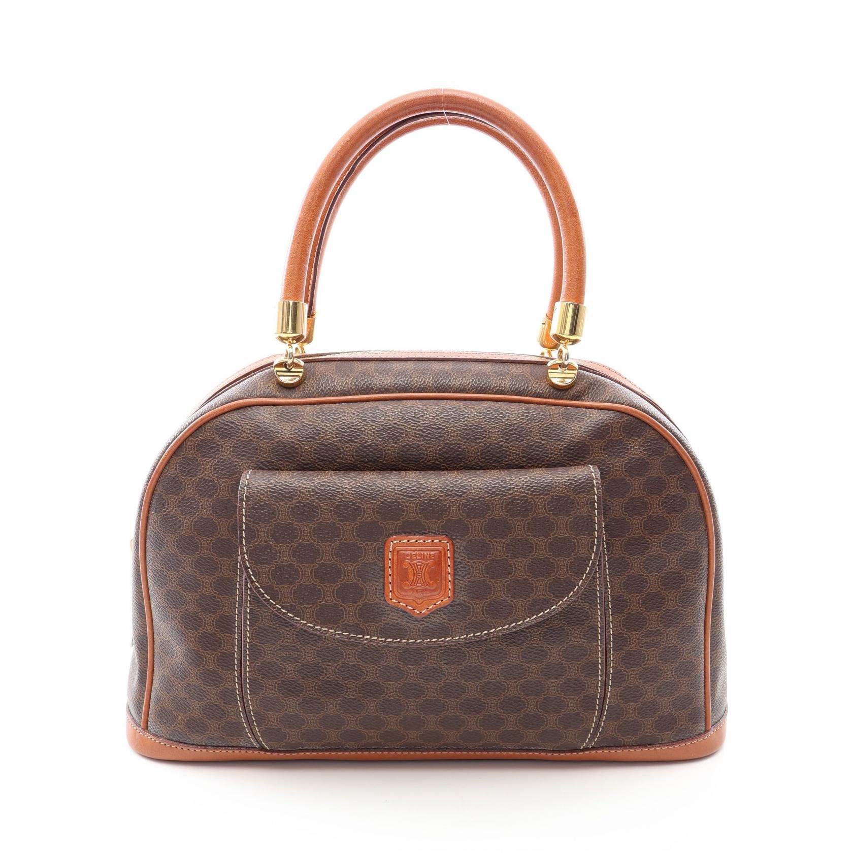 セリーヌ CELINE マカダム ハンドバッグ バッグ PVCコーティングキャンバス レザー レディース ブラウン系 【中古】