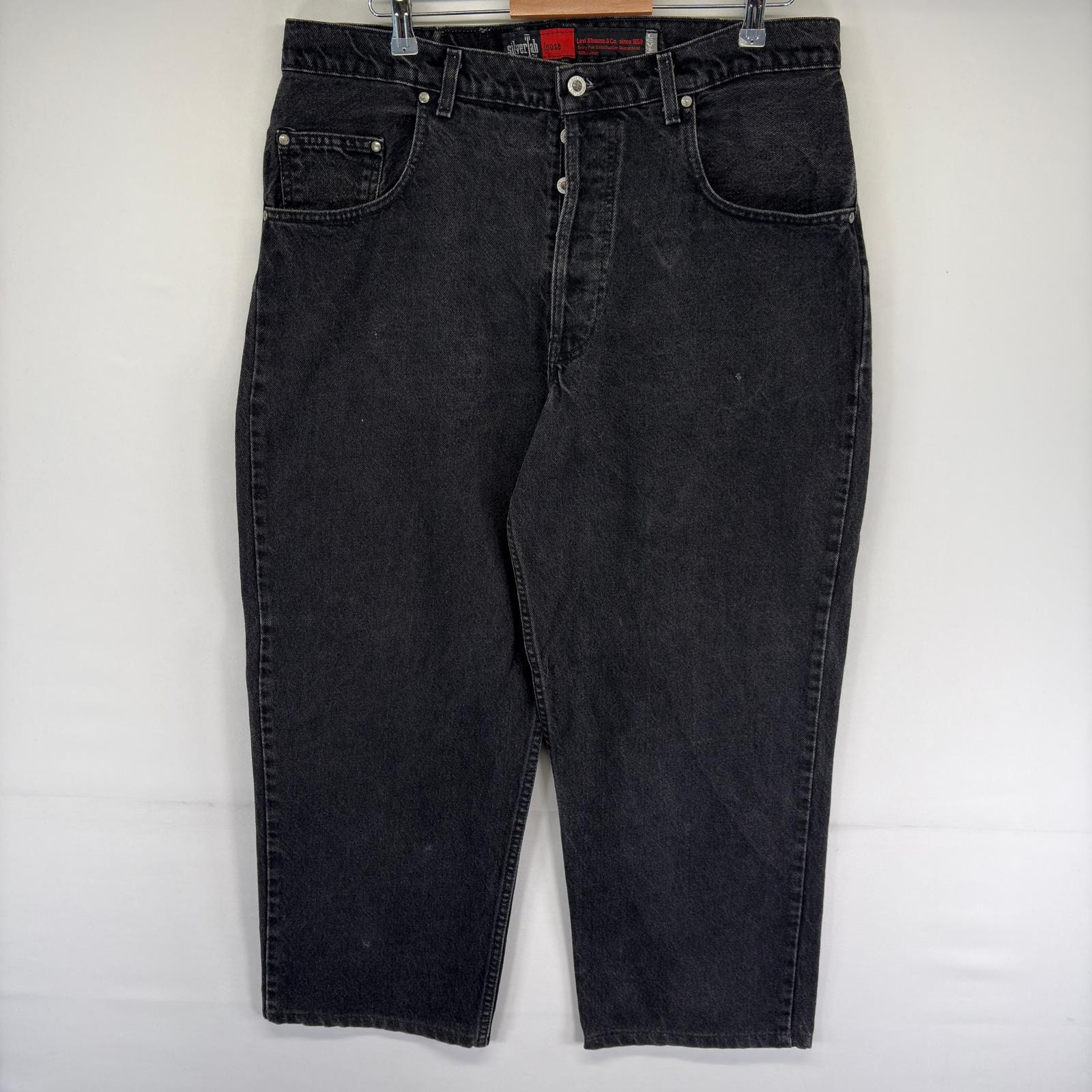 古着 90's/90年代 リーバイス Levi's USA製 デニム パンツ シルバータブ バギー ボタンフライ w38 L32  ブラック系 メンズ