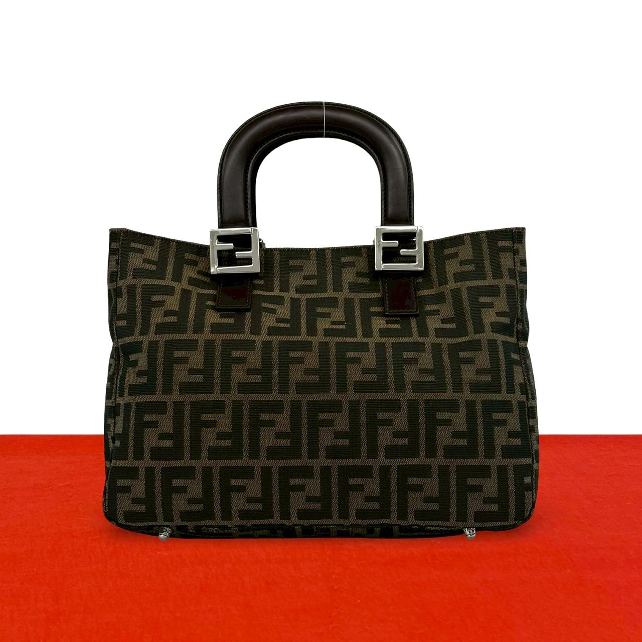 FENDI フェンディ ズッカ FF 柄 キャンバス レザー ハンドバッグ ブラウン
 20077