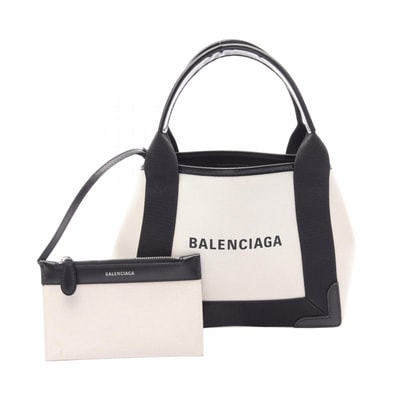 バレンシアガ BALENCIAGA ネイビーカバ XS ハンドバッグ バッグ キャンバス レザー レディース アイボリー系 / ブラック系 3903462 【中古】