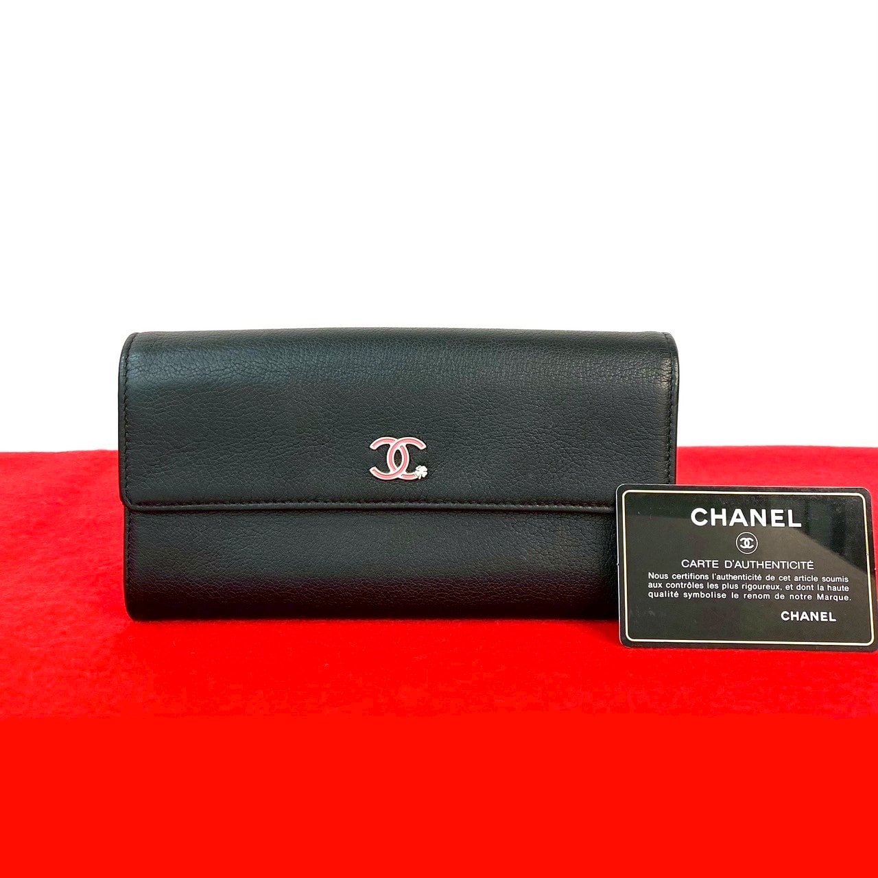 CHANEL シャネル ココマーク クローバー モチーフ レザー 長財布 ブラック
 30827