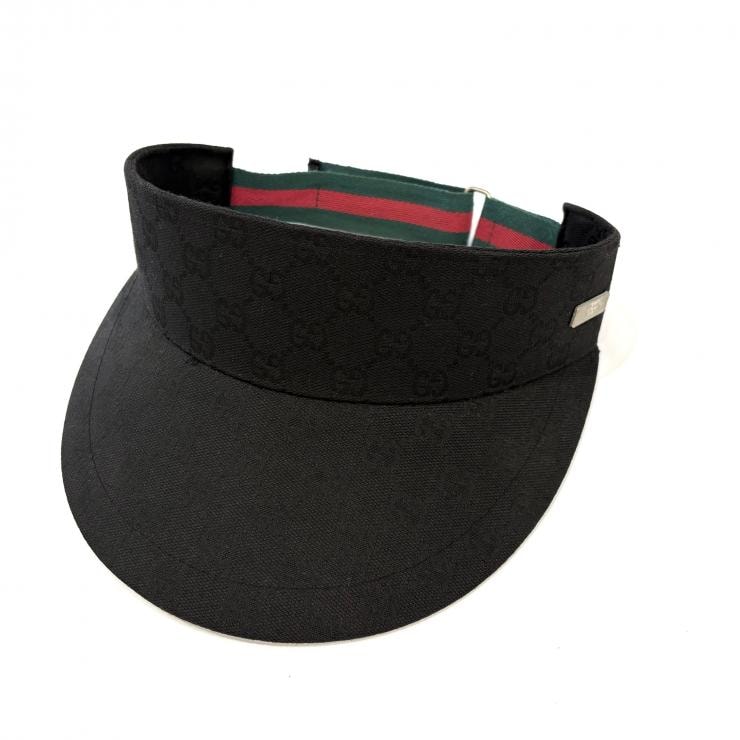 GUCCI シェリーライン GGキャンバス サンバイザー 帽子 ブラック レッド グリーン グッチ 正規品 【鑑定済み】