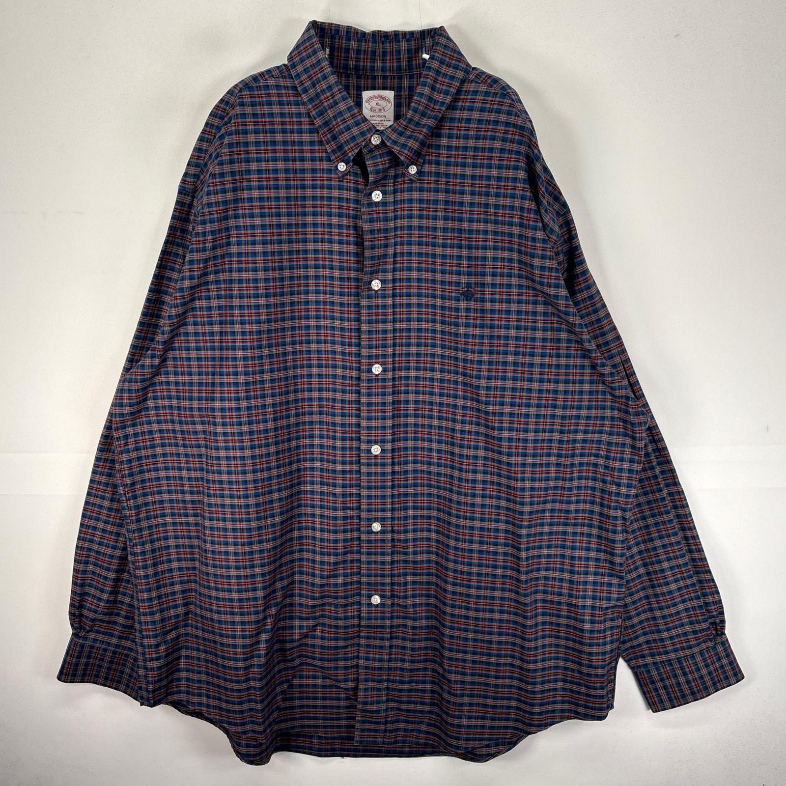 古着 ブルックスブラザーズ Brooks Brothers 長袖シャツ ボタンダウン ワンポイント XL  ブルー系 チェック メンズ