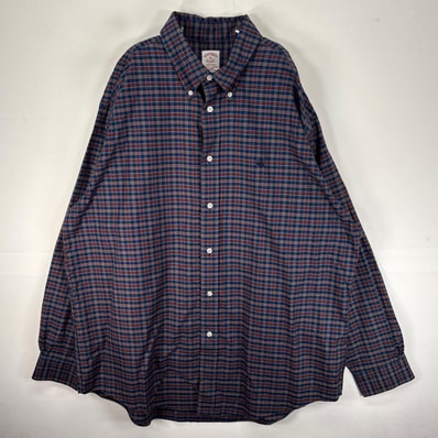 古着 ブルックスブラザーズ Brooks Brothers 長袖シャツ ボタンダウン ワンポイント XL ブルー系 チェック メンズ