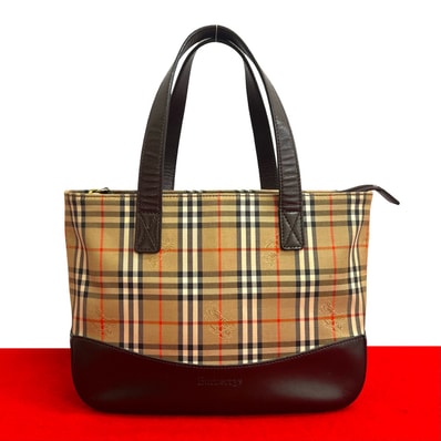 BURBERRY バーバリー ノバチェック 柄 レザー キャンバス ハンドバッグ ブラウン
174-2