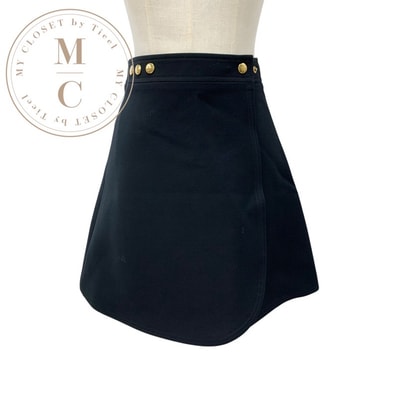 ルイヴィトン LOUIS VUITTON ボトムス ウール ブラック ゴールド 未使用 ラップスカート ミニスカート