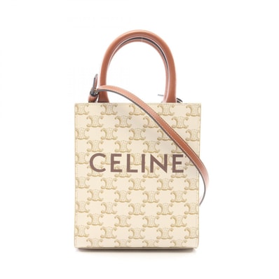 セリーヌ CELINE ミニ バーティカル カバ トリオンフ 2WAY ハンドバッグ バッグ PVCコーティングキャンバス レザー レディース ホワイト系 / ブラウン系 194372 【中古】