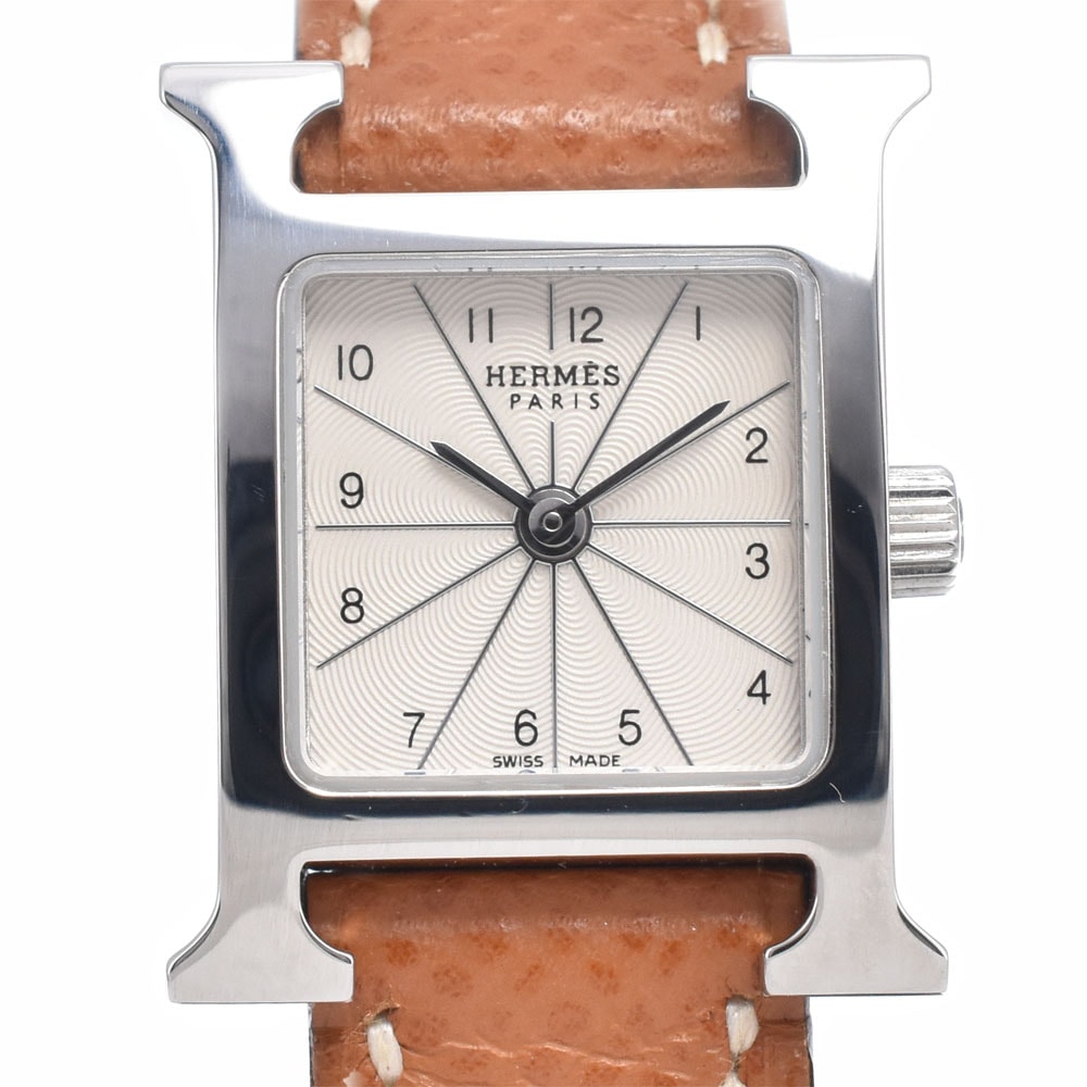 エルメス HERMES HH1.110 Hウォッチ ミニ ホワイト クォーツ レディース 美品 箱・保証書付き 腕時計 H#150329