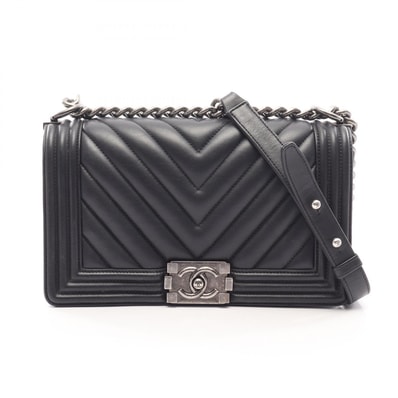 シャネル CHANEL ボーイシャネル アンティークシルバー金具 ショルダーバッグ バッグ ラムスキン(羊革) レディース ブラック系 A67086 【中古】