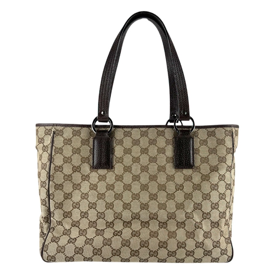 グッチ GUCCI トートバッグ ハンドバッグ GGキャンバス/レザー ベージュ ブラウン レディース 113017【中古】 z9237