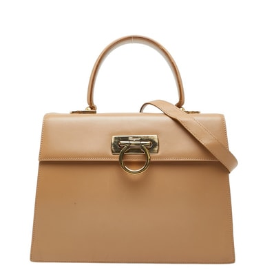 サルヴァトーレフェラガモ ガンチーニ ハンドバッグ ショルダーバッグ 2WAY BA21 2181 ベージュ レザー レディース Salvatore Ferragamo 【中古】
