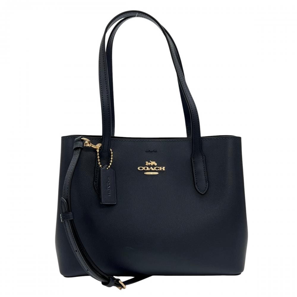 COACH コーチ 2WAY ミニアベニュー キャリーオール ハンドバッグ ショルダーバッグ 肩掛け 斜め掛け F73277 レザー ネイビー 紺 レディース【中古品】