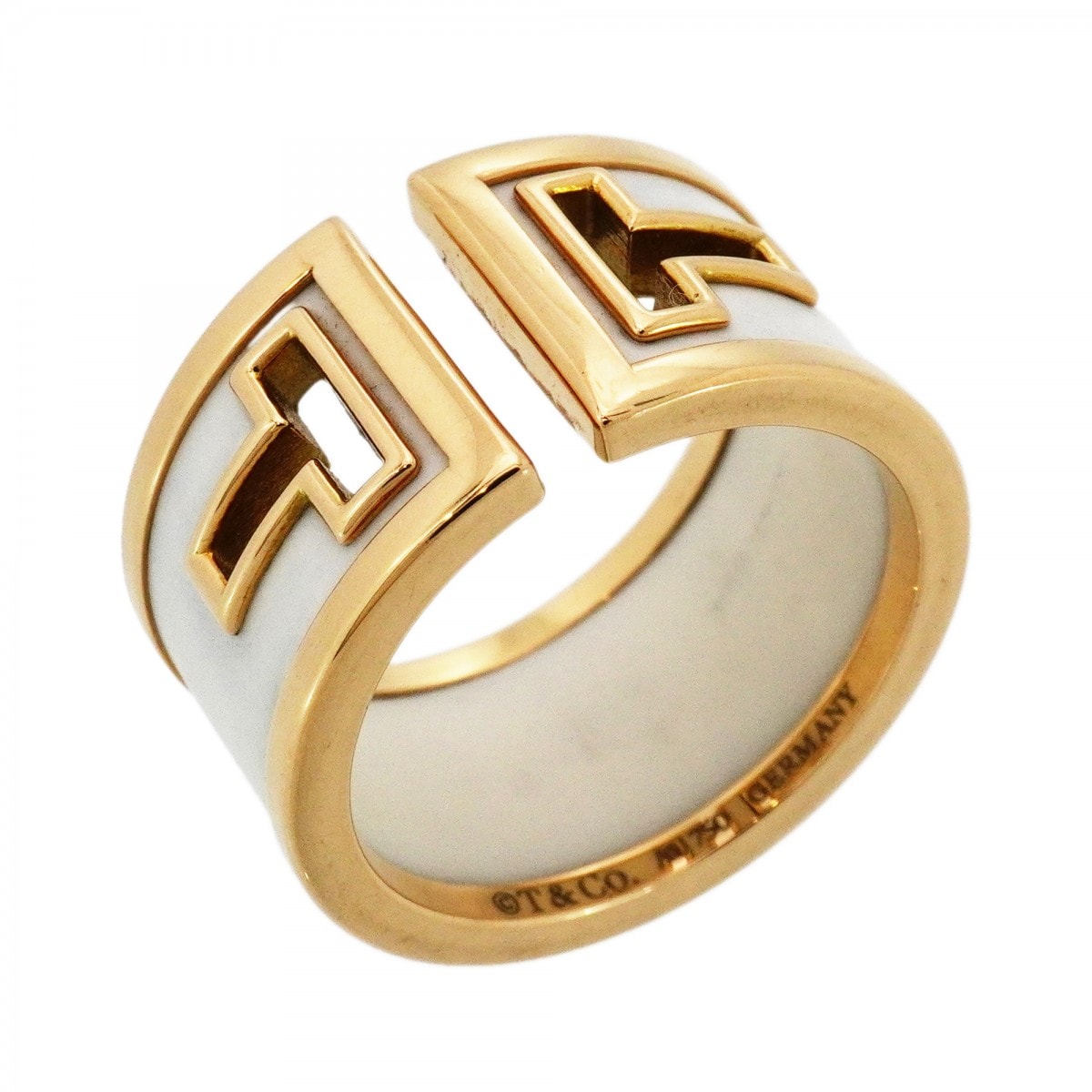 【6jdb0393】ティファニー リング Tカットアウト K18YG イエローゴールド セラミック ホワイト 12号【中古】レディース