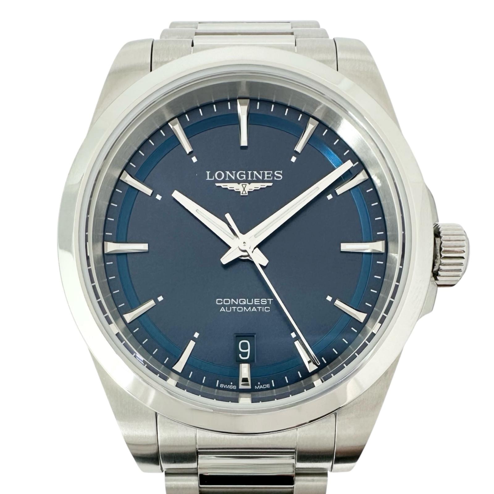 美品 LONGINES ロンジン コンクエスト L37204 腕時計 ステンレススチール 自動巻き ネイビー文字盤 メンズ【中古】