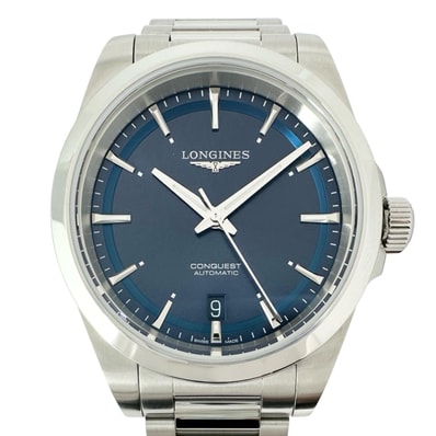 美品 LONGINES ロンジン コンクエスト L37204 腕時計 ステンレススチール 自動巻き ネイビー文字盤 メンズ【中古】