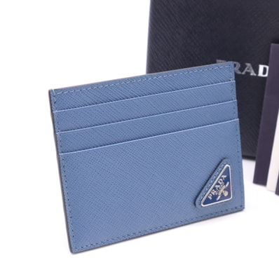 極美品 PRADA プラダ サフィアーノ トライアングルカードケース 2MC223_QHH_F0D57 カードケース ブルー レザー レディース