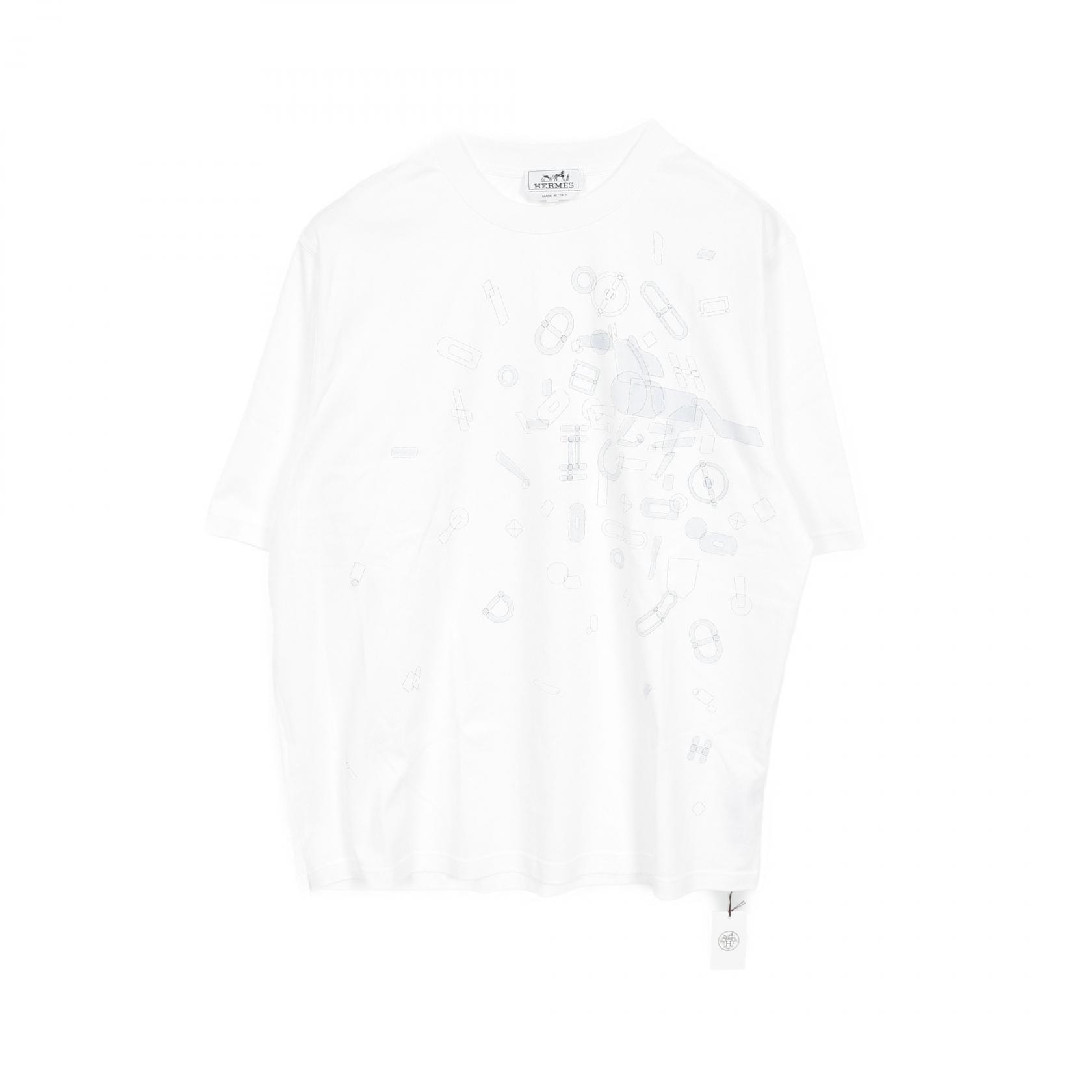 エルメス HERMES FRAGMENTS EQUESTRES カットソー 衣料品 トップス コットン ホワイト メンズ ホワイト系 #XL 【中古】