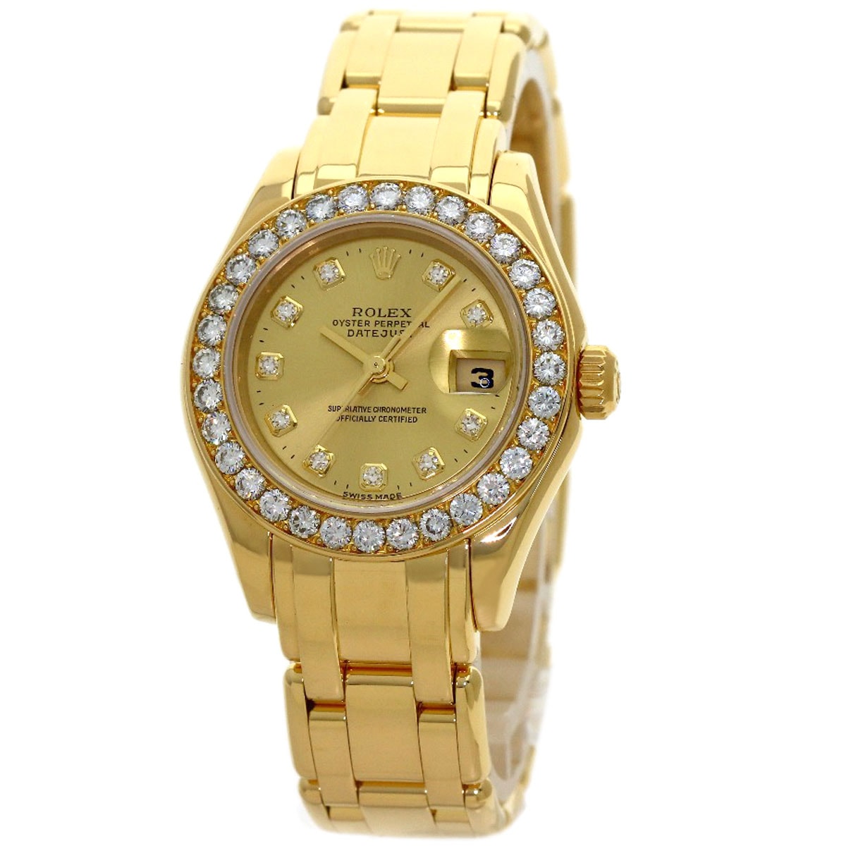 ROLEX ロレックス 80298G デイトジャスト 10P ダイヤモンド パールマスター 腕時計 K18YG K18YG ダイヤモンド レディース [中古]
