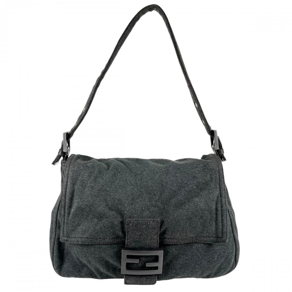 FENDI フェンディ ショルダーバッグ マンマバゲット ワンショルダー 肩掛け 26325  コットンジャージー   グレー ブラック×シルバー金具 レディース【中古品】